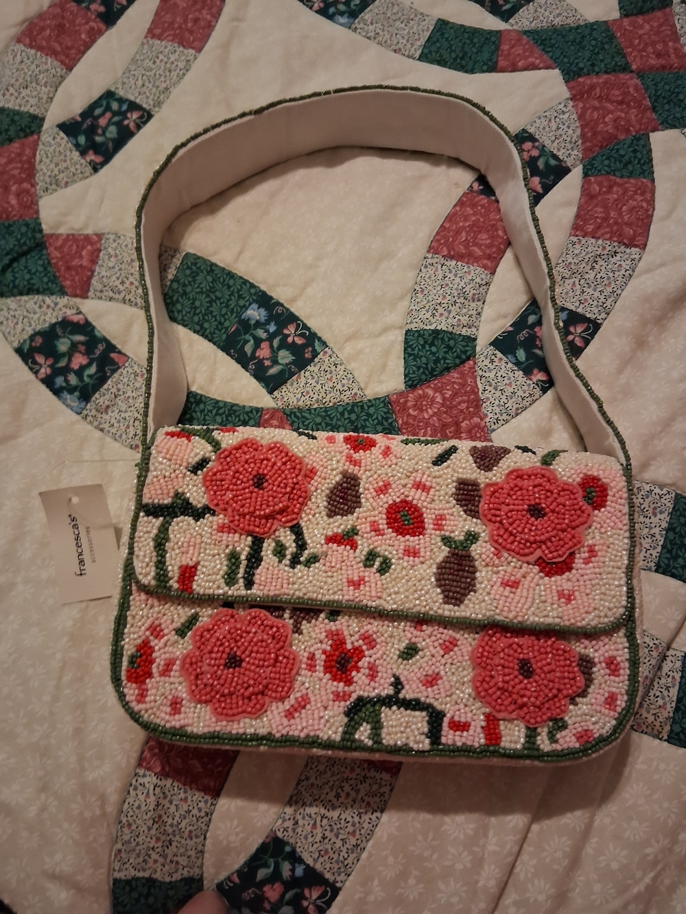 Francesca's Collections Beaded Floral Shoulder Bag - Pink, Coral, Green